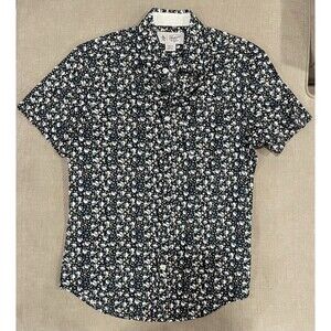 Penguin Shirt Mens Size Small Black Floral Casual Button Up Short Sleeve